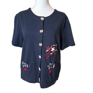 Vtg Onque Casuals Patriotic 100% Cotton Embroidered Top Jacket Size XL Americana